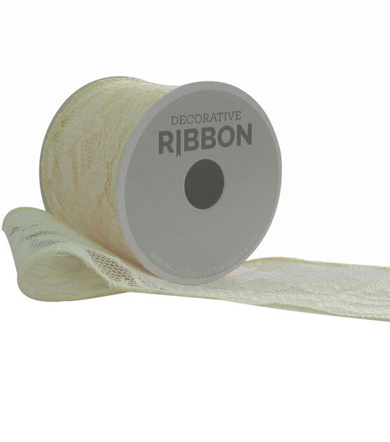 Decorative Ribbon 2.5''x15' Lace Ribbon Ivory