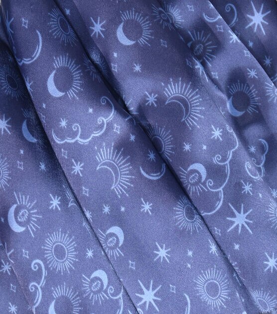 Blue Celestial Print Shiny Charmeuse Fabric, , hi-res, image 3