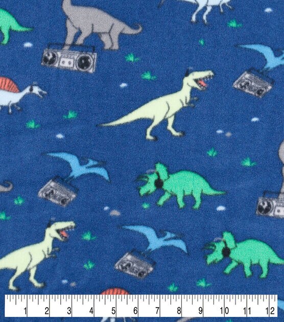 Cool Dinosaurs on Blue Anti Pill Fleece Fabric, , hi-res, image 3