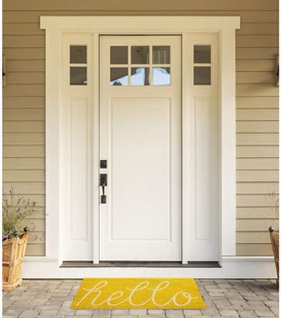 Design Imports 17" x 29" Yellow Hello Coir Door Mat, , hi-res, image 4
