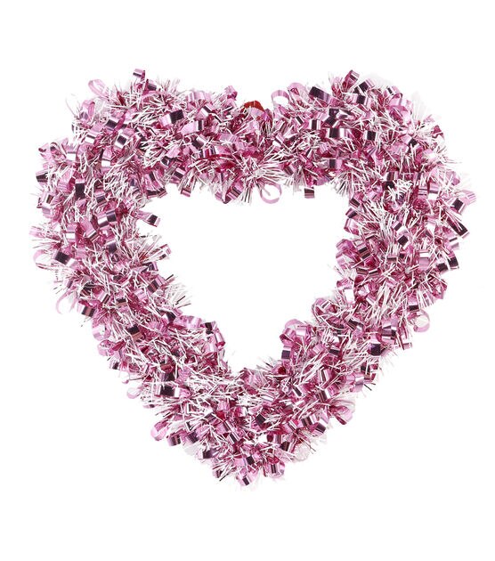 12 Valentine's Day Pink Tinsel Heart Wreath by Place & Time