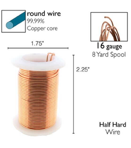 The Beadsmith Wire Elements 16-Gauge Lacquered Tarnish-Resistant Copper Wire for Jewelry Making, 8 Yard, 7.32 Meter Spool (Gold Copper)