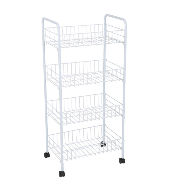 Simplify 33" White 4 Tier Rolling Storage Cart