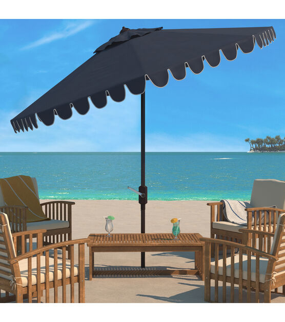 Safavieh 11' Navy & White Venice Crank Patio Umbrella, , hi-res, image 3