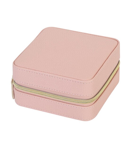 RubyCash 5" Blush Faux Leather Zippered Travel Jewelry Organizer Box, , hi-res, image 2