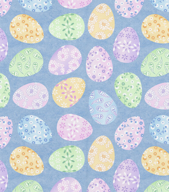 David Textiles Patterned Eggs Blue Easter Cotton Fabric, , hi-res, image 2