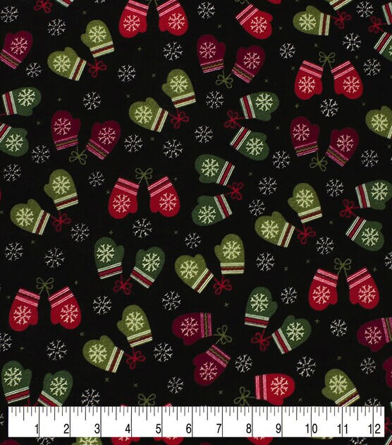 Stitched Mittens & Snowflakes Christmas Cotton Fabric, , hi-res, image 3