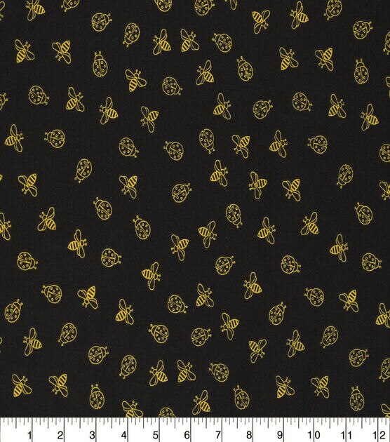 Yellow Insects on Black Quilt Cotton Fabric by Quilter's Showcase