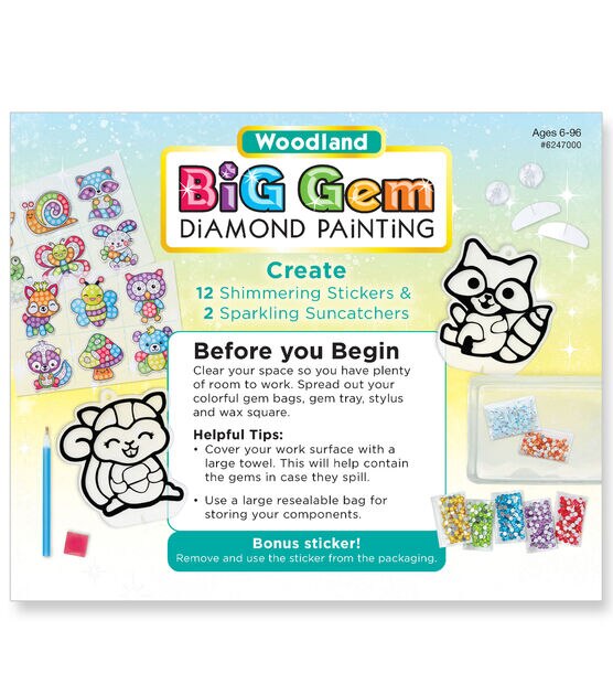 Creativity for Kids Big Gem Diamond Painting Kit - Woodland Forest Friends  Stickers and Suncatchers DIY Kit - Diamond Art for Kids, Gifts for Girls