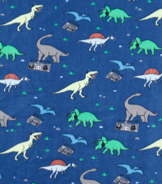 Cool Dinosaurs on Blue Anti Pill Fleece Fabric