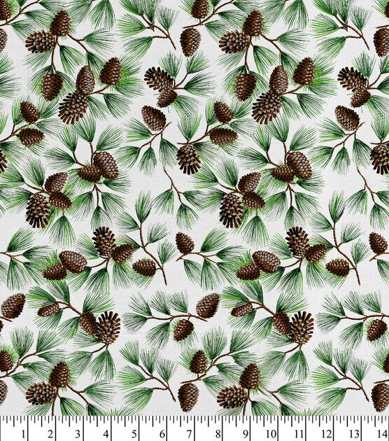 David Textiles Pine & Pinecones Christmas Glitter Cotton Fabric, , hi-res, image 2