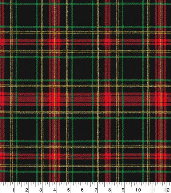 Fabric Traditions Red & Green Plaid Christmas Glitter Cotton Fabric, , hi-res, image 2
