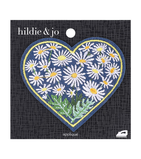 3" Daisies on Heart Iron On Patch by hildie & jo