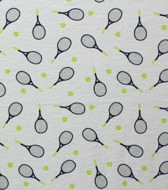 White Tennis Rackets Super Snuggle Flannel Fabric