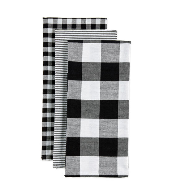 Design Imports Mixed Check Kitchen Towel Set Black & White