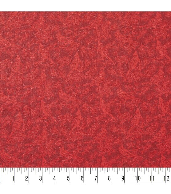 Red Cardinals Christmas Glitter Cotton Fabric, , hi-res, image 3