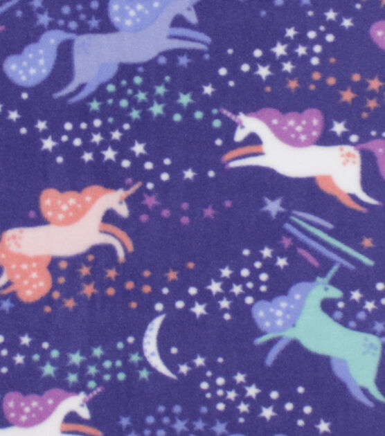 Unicorns in Sky on Purple Anti Pill Fleece Fabric