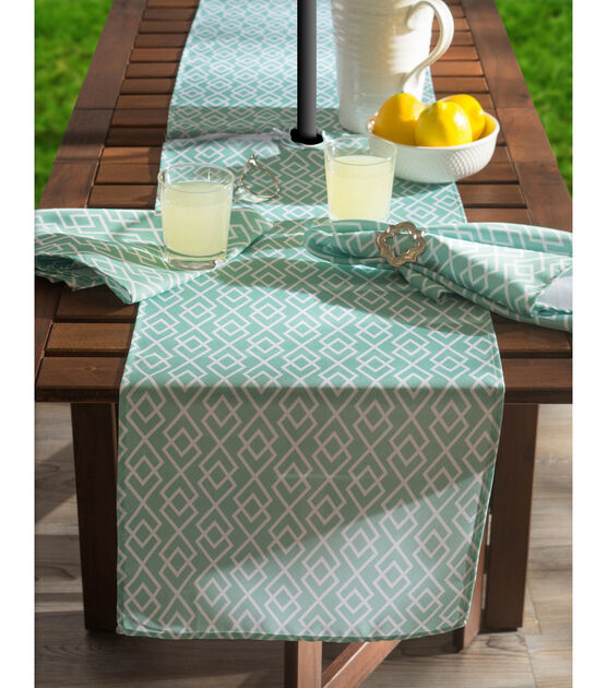 Design Imports Aqua Diamond Outdoor Table Runner with Zipper, , hi-res, image 5