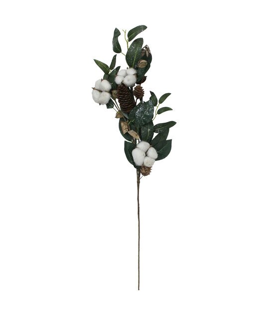 Northlight 27.5" White Cotton Flowers and Foliage Artificial Twig Pick