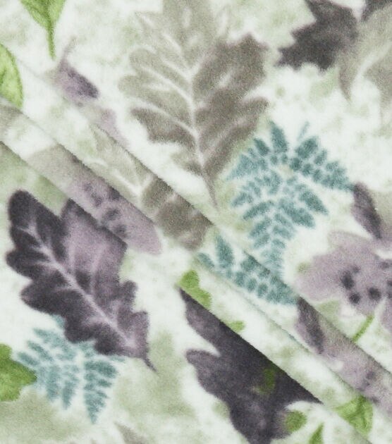 Green & Purple Leaves Anti Pill Fleece Fabric, , hi-res, image 2
