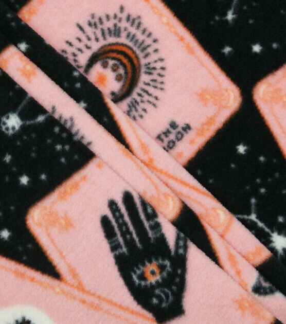 Orange Tarot Cards on Black Anti Pill Fleece Fabric, , hi-res, image 2
