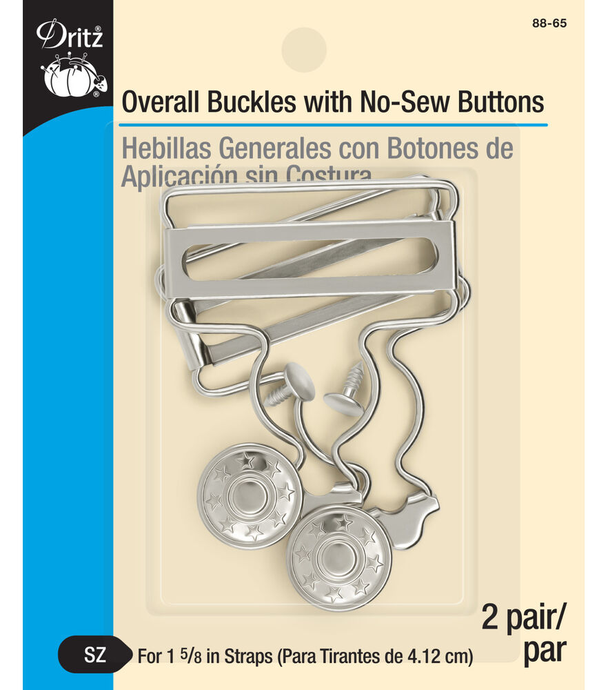 Dritz 1 3/4" Nickel Overall Buckles with No-Sew Buttons 2pk, Nickel, swatch, image 1