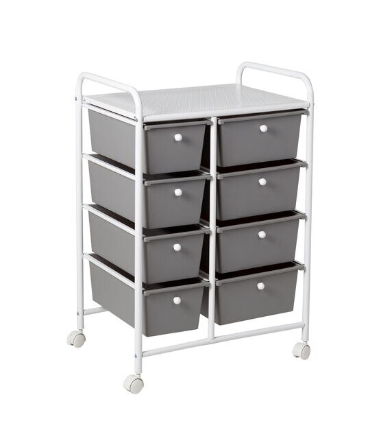 Honey Can Do 21.5" x 30.5" White & Gray Plastic 8 Drawer Storage Cart, , hi-res, image 4