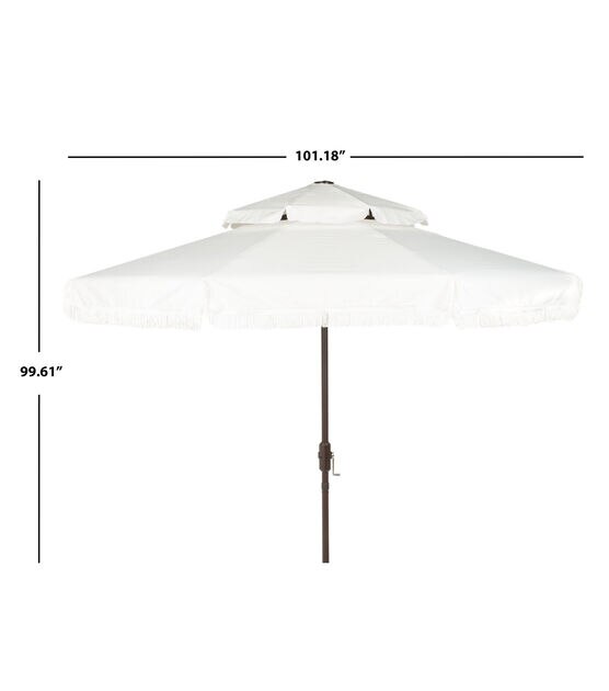 Safavieh 9' Milan White Fringe Double Top Crank Patio Umbrella, , hi-res, image 5