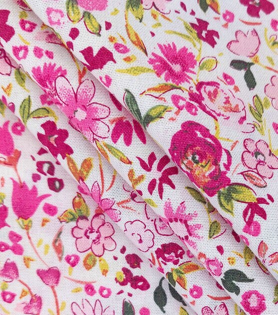 Cotton Fabric By Yard CLEARANCE Pink & Orange Paisley Floral White Quilting  #PC