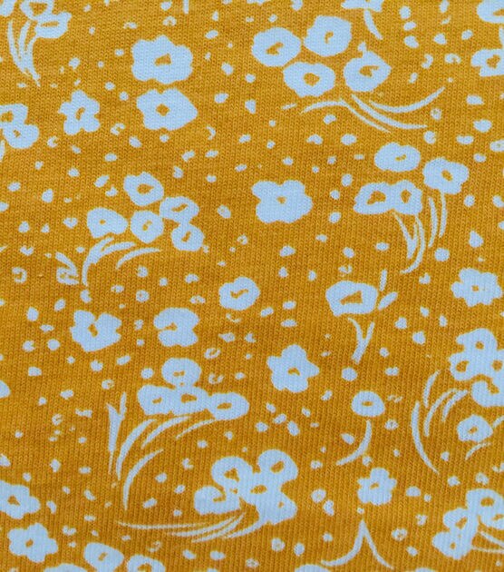 Yellow White Ditsy Floral Jersey Knit Fabric by POP!, , hi-res, image 3