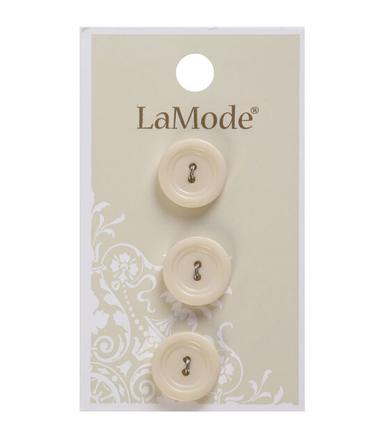 La Mode 5/8" White Round 2 Hole Buttons 3pk