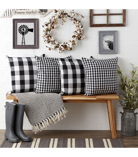 Design Imports Buffalo Check Set of 4 Pillow Covers Black & White, , hi-res, image 8