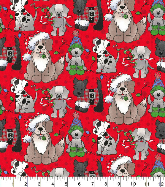 Fabric Traditions Pups on Red Christmas Glitter Cotton Fabric, , hi-res, image 2