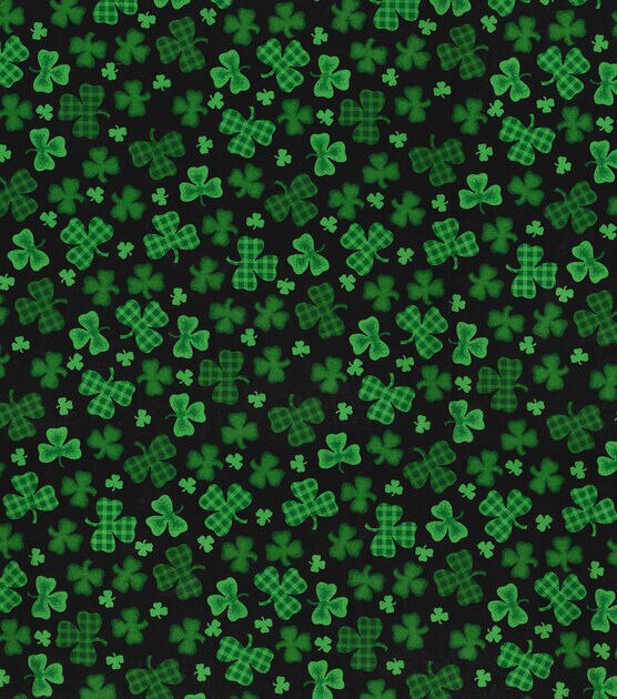 Fabric Traditions Gingham & Solid Clovers on Black St. Patrick's Day Cotton Fabric, , hi-res, image 2