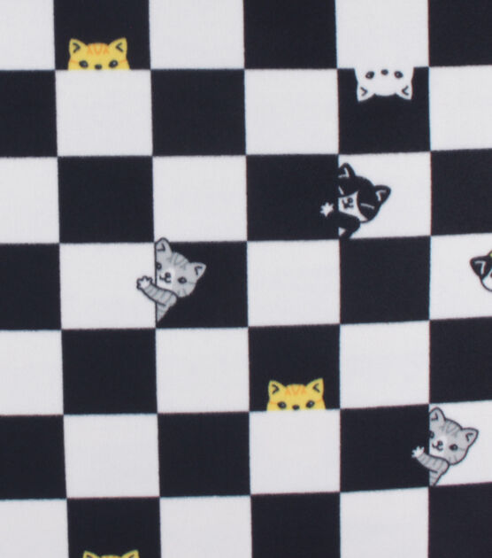 Cat Checkerboard Blizzard Prints Fleece Fabric