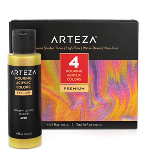Arteza Pouring Acrylic Paint, Iridescent Sherbet Tones - Set of 4