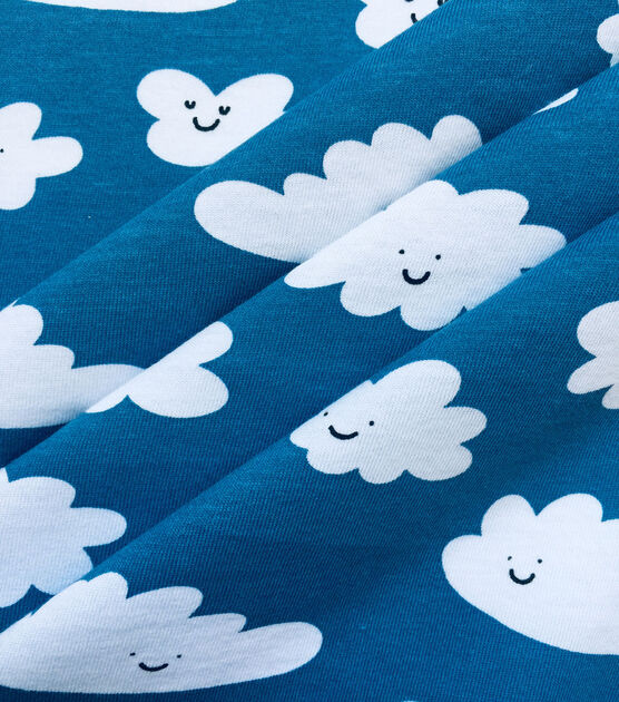 Blue Happy Clouds Jersey Knit Fabric by POP!, , hi-res, image 4