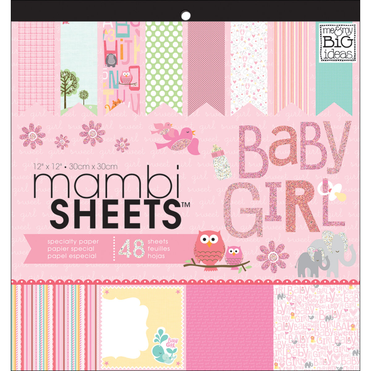 Mambi 12x12 Scrapbook Paper 4 Sheets Baby Girl Animals