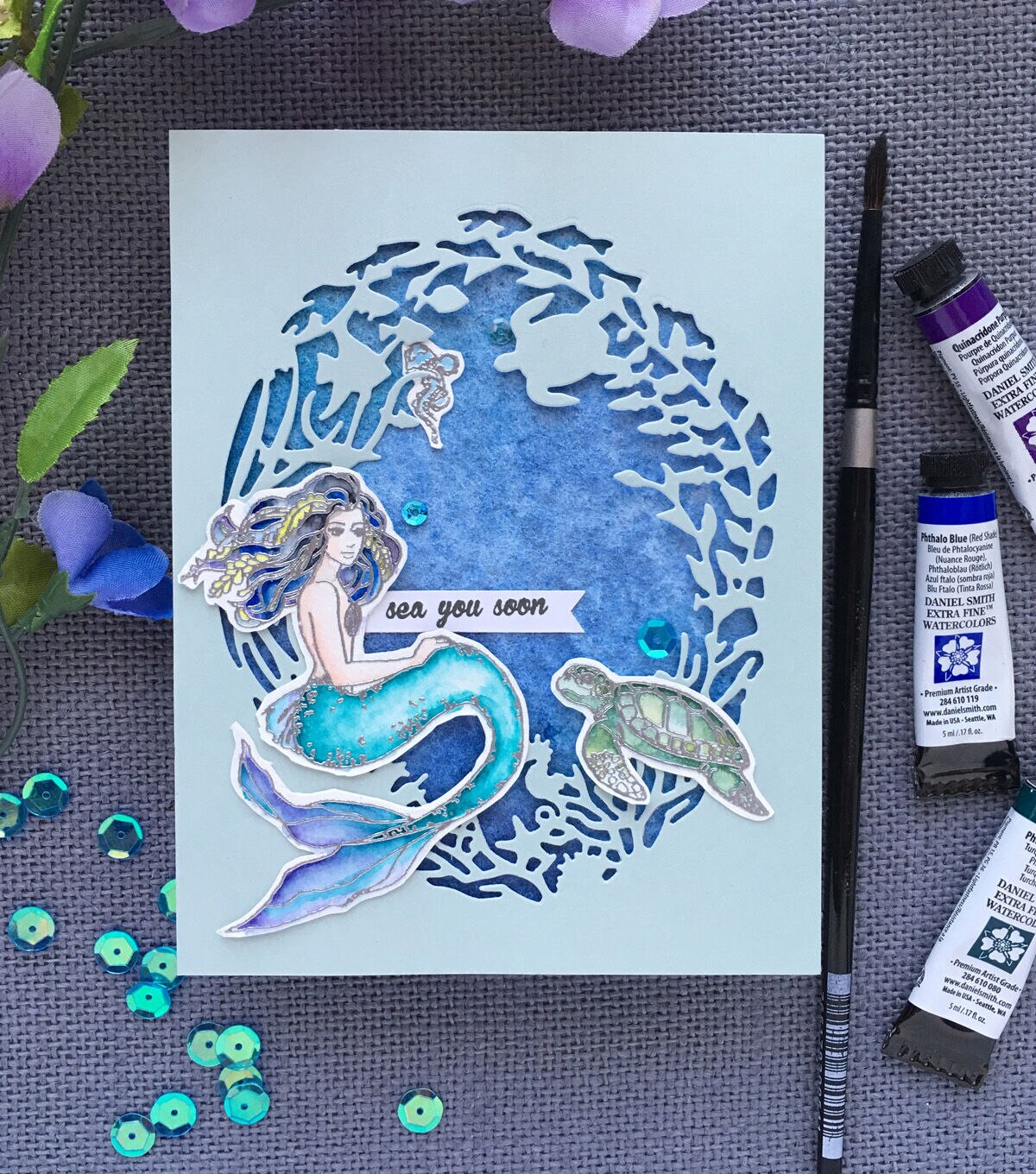 Hero Arts Under The Sea Clear Stamp Set Mermaid Treasure Oyster Shell Bubbles 