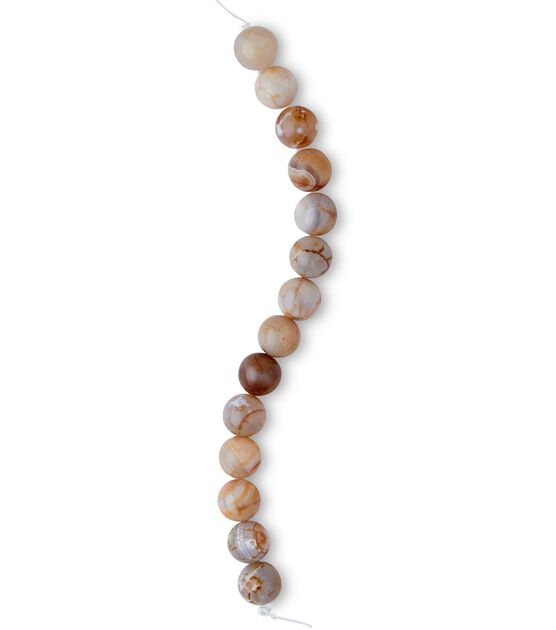 7" Tan & Ivory Round Agate Strung Beads by hildie & jo, , hi-res, image 2