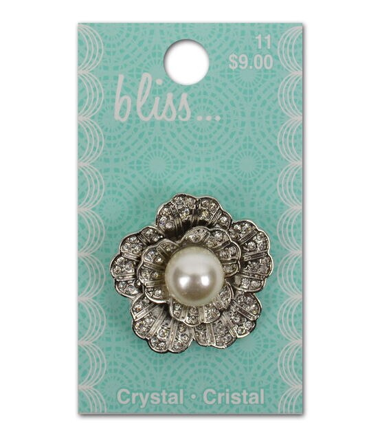 Bliss 1 1/2" Crystal & Pearl Flower Button