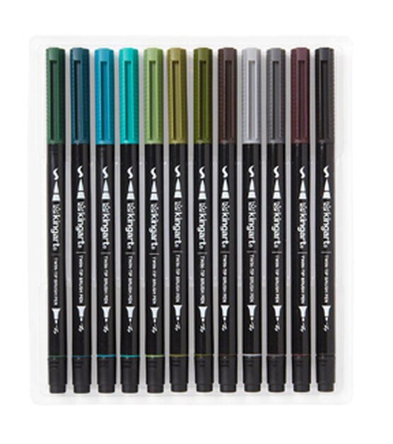 KINGART Dual Tip Brush Pen Art Markers Set of 48 Unique Colors, , hi-res, image 12