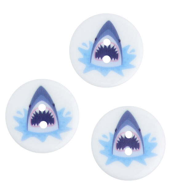 Flair Originals 1 1/4" Shark Round 2 Hole Buttons 3pk, , hi-res, image 3