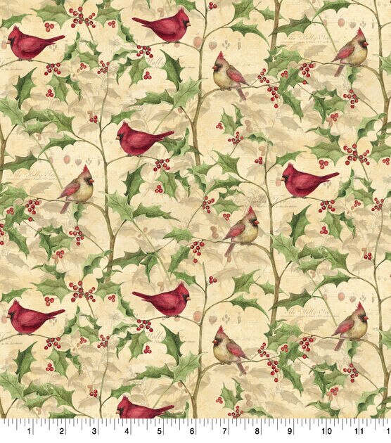 Susan Winget Cardinal on Vines Christmas Cotton Fabric