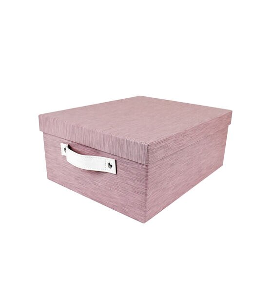 14" Pink Heather Pattern Rectangle Box With Lid & Carrying Handles