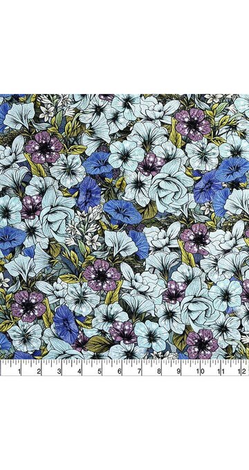 La Scarlatte Packed Blue Flowers Premium Print Cotton Fabric, , hi-res, image 2