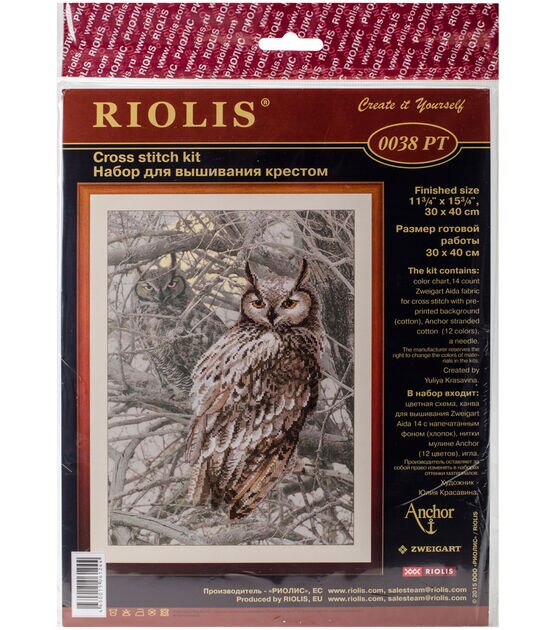 RIOLIS 12" x 16" Eagle Owl Counted Cross Stitch Kit