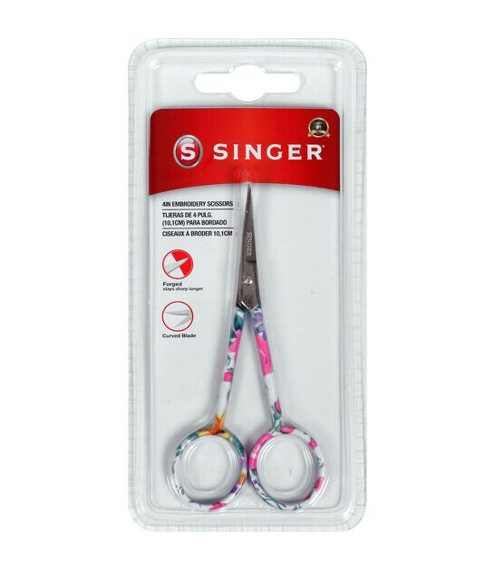SINGER Forged 4" Embroidery Scissors with Curved Tip - Floral Printed Handle
