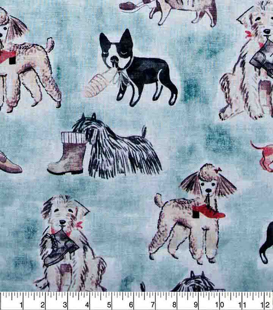 Dogs With Shoes On Teal Novelty Cotton Fabric, , hi-res, image 2