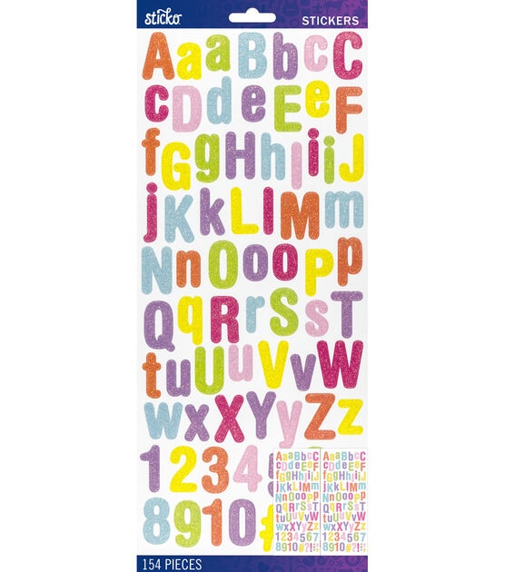 Sticko 154 Pack Rounded Glitter Alphabet Stickers Pastel